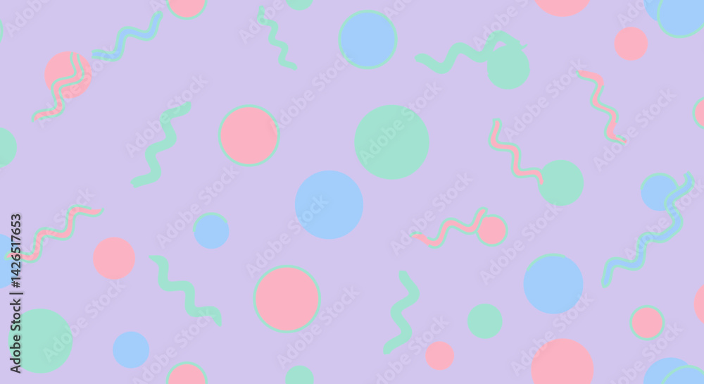 Pastel confetti pattern against lavender backdrop memphis stlye Vector Pastel confetti pattern against lavender backdrop memphis stlye Vector