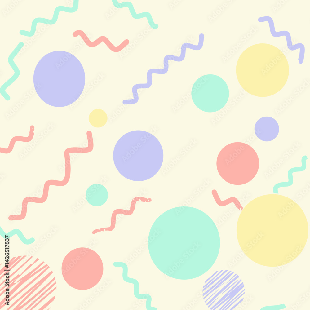 Playful colorful circles and squiggles design memphis stlye Vector Playful colorful circles and squiggles design memphis stlye Vector