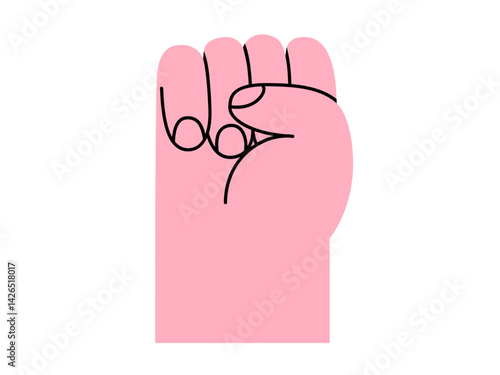 Hand drawn cute cartoon illustration of raised fist human hand gesture. Flat vector protest arm sign doodle. Revolution or strike sticker. Fight for rights. Activists demonstration icon. Isolated.