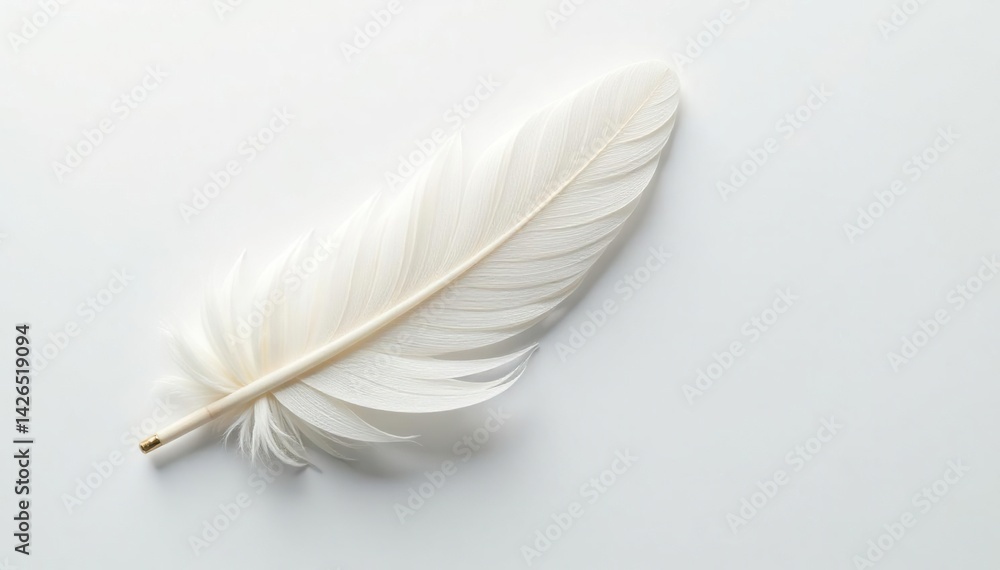 Fototapeta premium Crisp white feathers on pristine white surface, stock, simple, wildlife