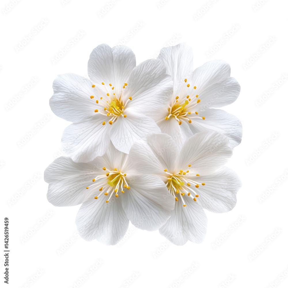 Obraz premium Four Delicate White Blossoms on Transparent Background