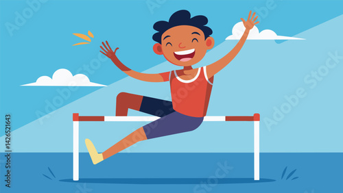 A victorious smile on the athletes face as they land gracefully on the other side of the bar triumphant in their jump.. Vector illustration