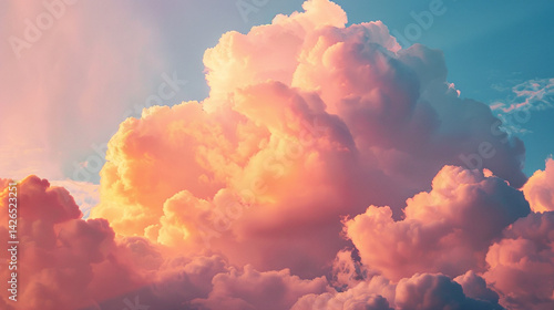 A Breathtaking Tapestry of Twilight Hues: The Sun's Radiant Glow Paints the Sky in Fiery Oranges and Soft Pinks, Casting a Warm Embrace Over a Sea of Billowy Clouds, Creating a Moment of Serene Beauty
