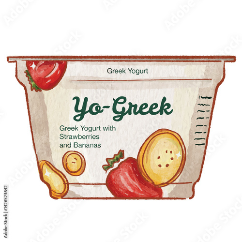 Illustration of Greek yogurt with banana and strawberry flavor
