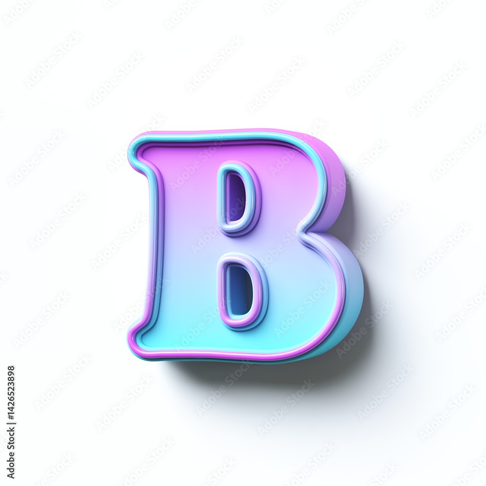 Pink blue gradient cartoon font Letter B 3D