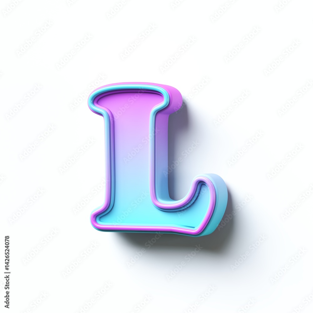 Pink blue gradient cartoon font Letter L 3D