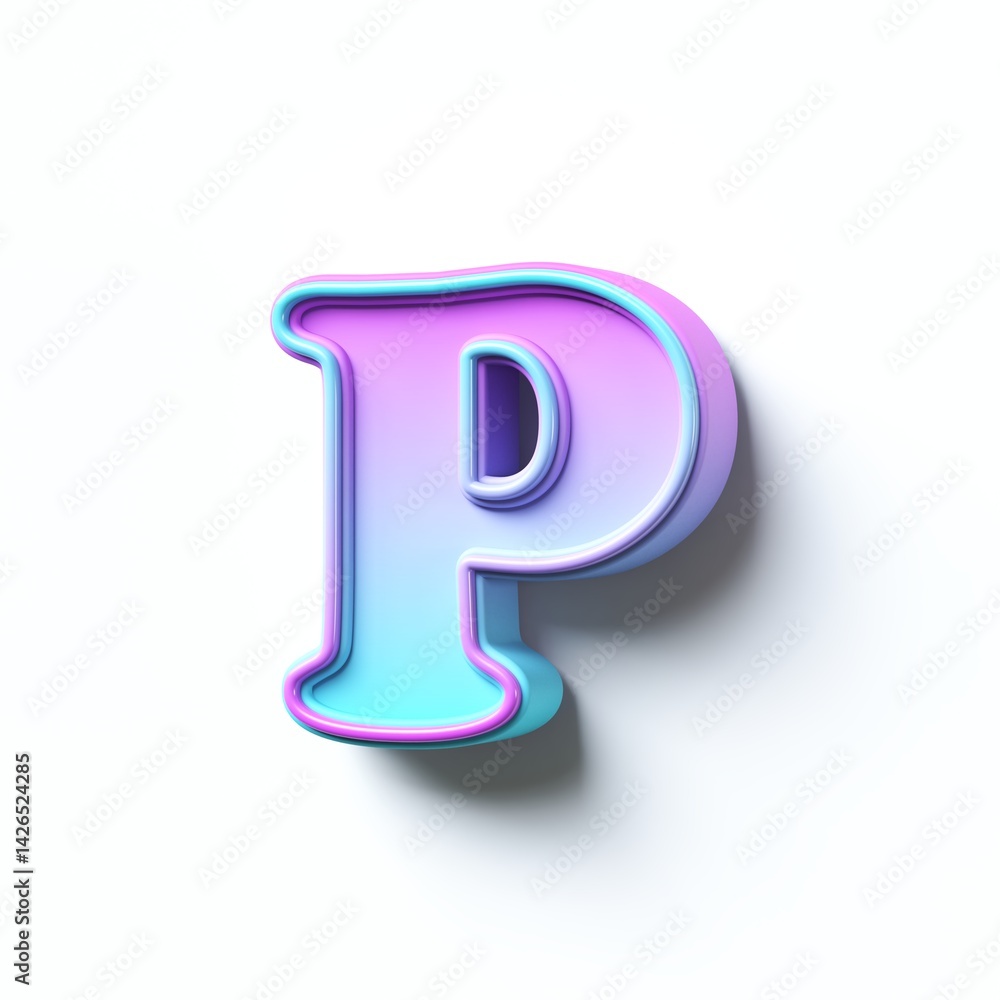 Pink blue gradient cartoon font Letter P 3D
