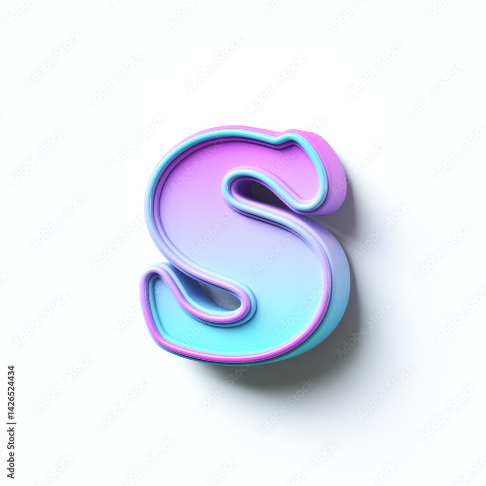 Pink blue gradient cartoon font Letter S 3D