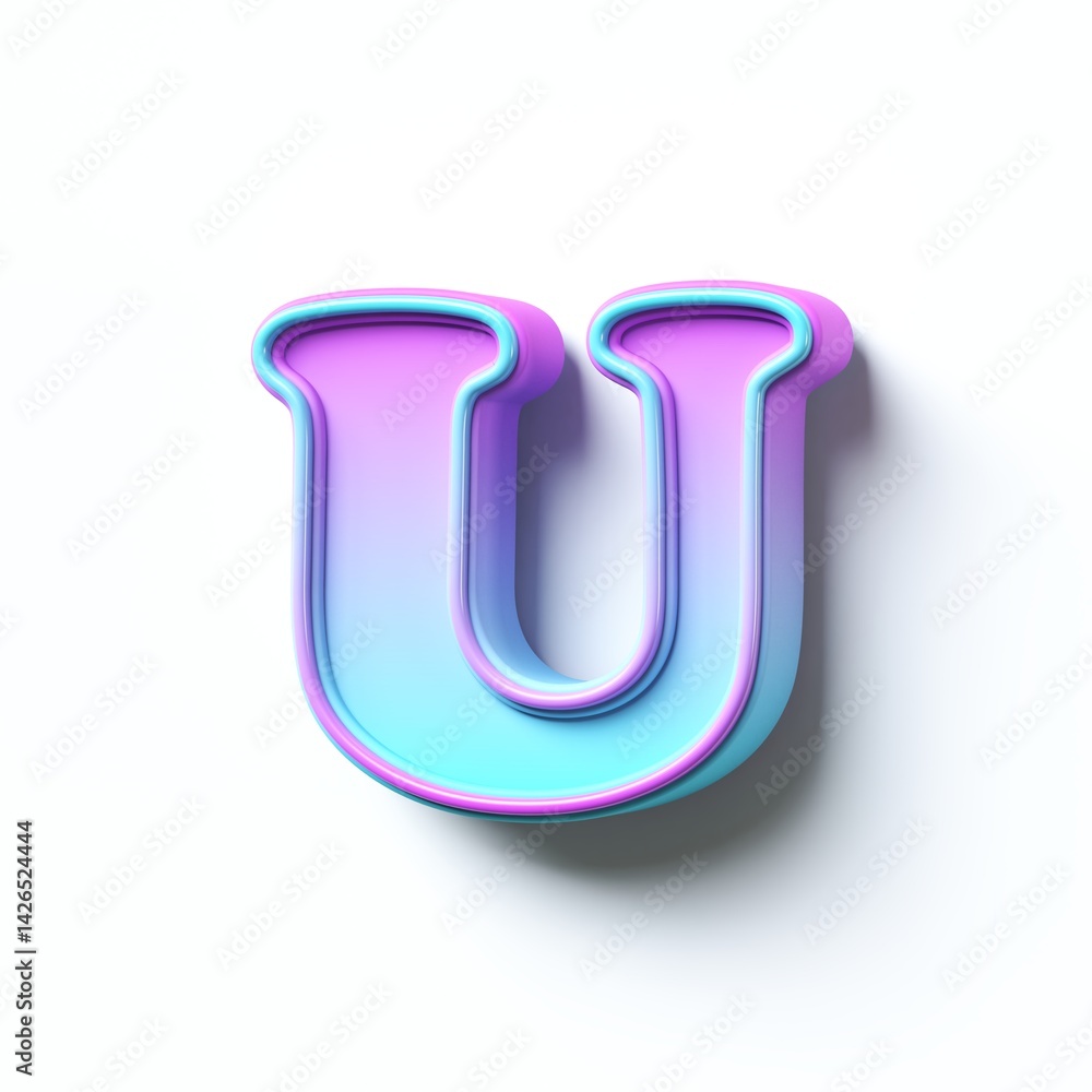 Pink blue gradient cartoon font Letter U 3D