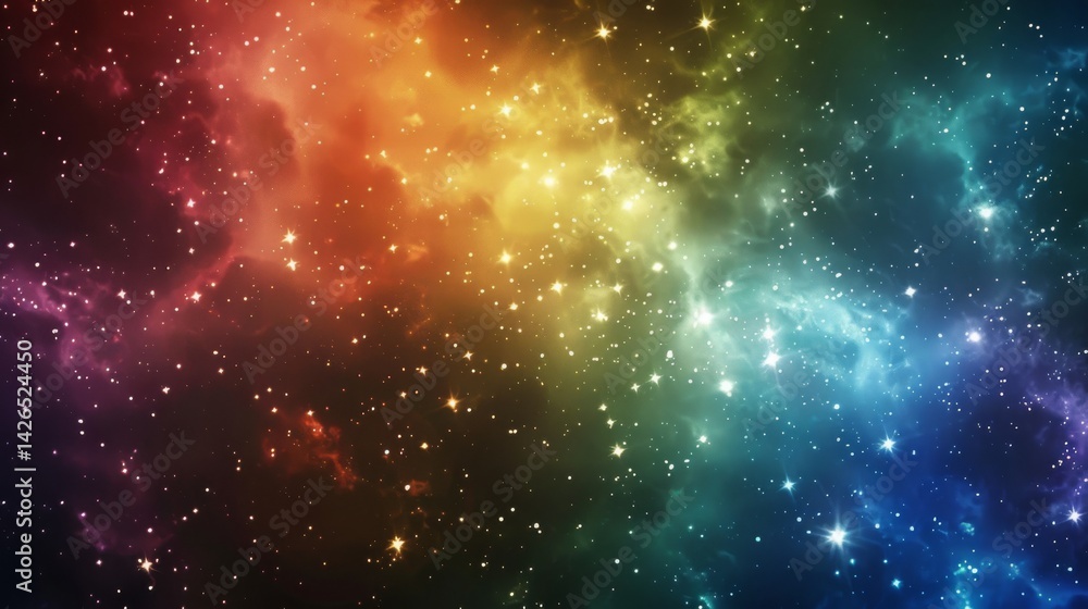 Fototapeta premium Rainbow hued nebula and stars in outer space