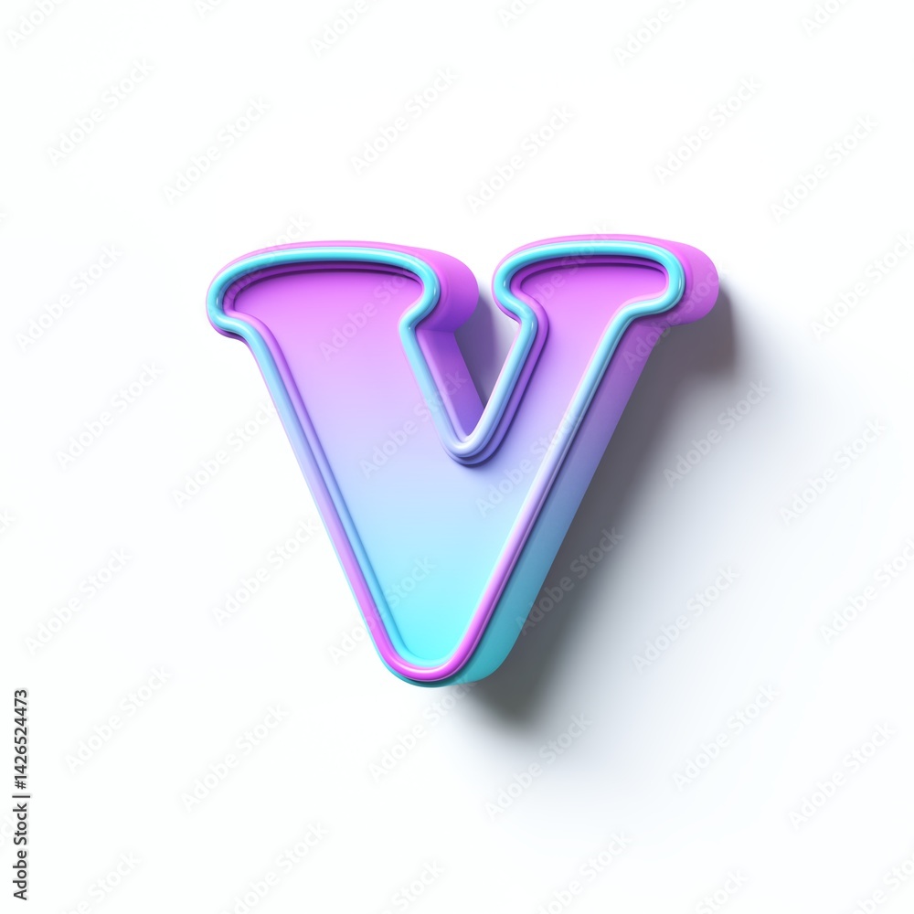 Pink blue gradient cartoon font Letter V 3D
