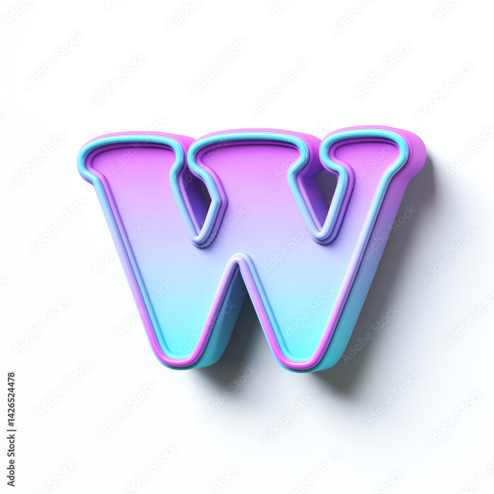 Pink blue gradient cartoon font Letter W 3D
