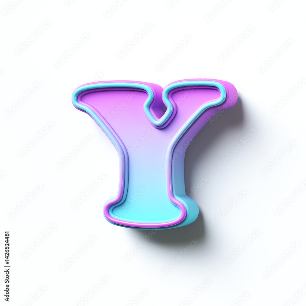 Pink blue gradient cartoon font Letter Y 3D