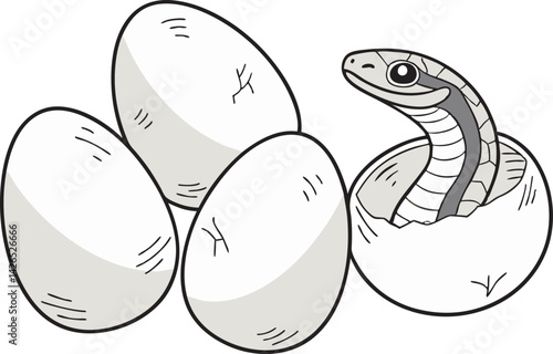 Hatching Snake from Egg Illustration – Reptile Egg Vector Art