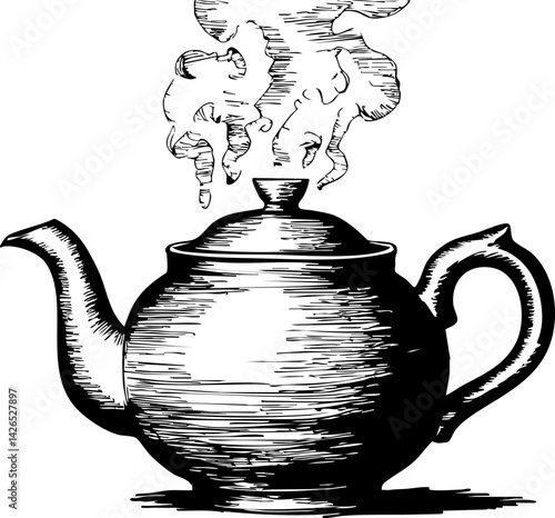 Brewing tea ceremony kitchen illustration cozy environment close-up view tradition and comfort