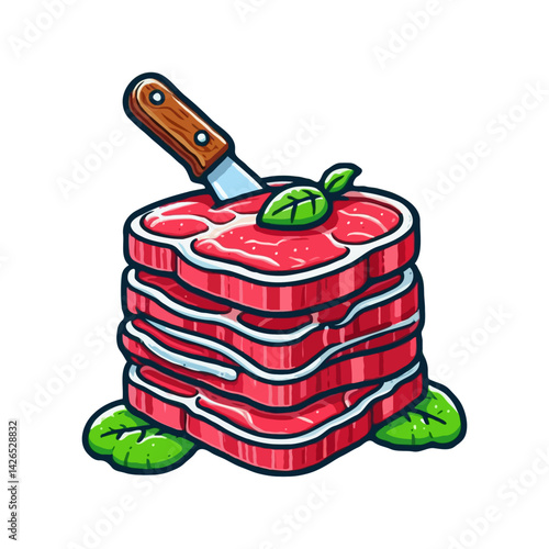 Stack of Fresh Meat with Knife