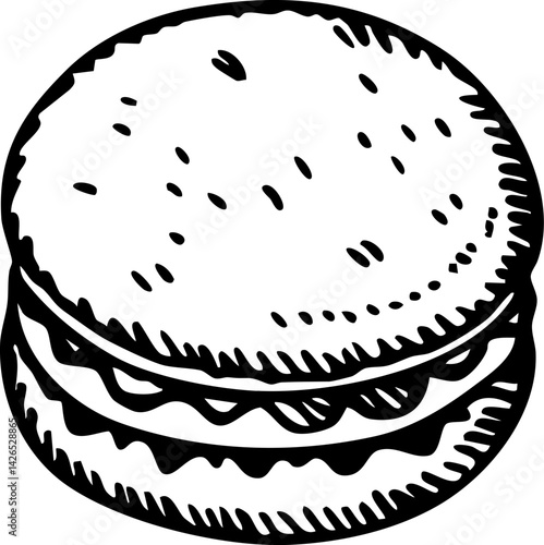 Delicious dessert sandwich bakery illustration whimsical close-up sweet treat concept
