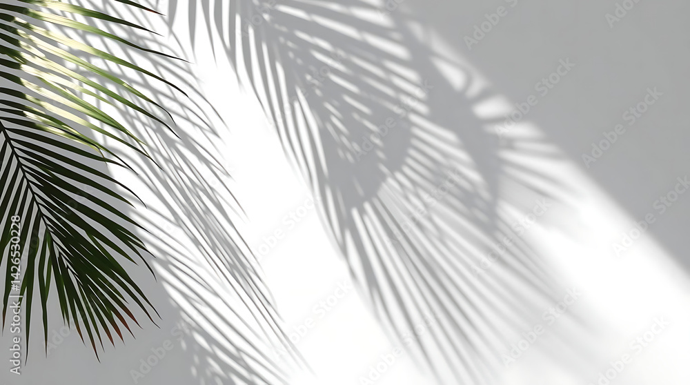Fototapeta premium Realistic shadow overlay effect. Natural palm leaf shadows isolated on transparent background. Coconut Leaf, foliage branch silhouette decoration