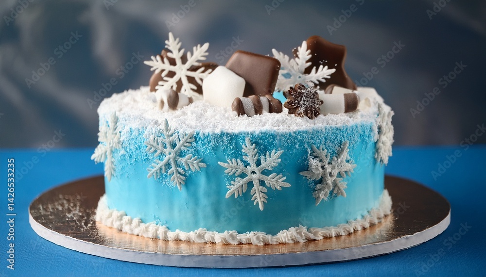 Fototapeta premium A snow-covered winter kingdom themed cake