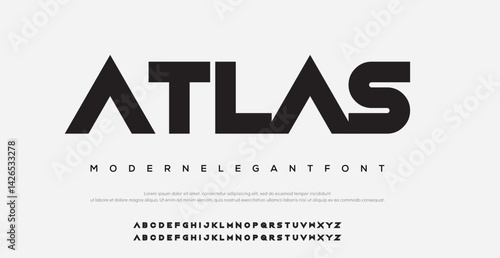 Atlas Modern minimal abstract alphabet fonts. Typography technology, electronic, movie, digital, music, future, logo creative font. vector illustration	