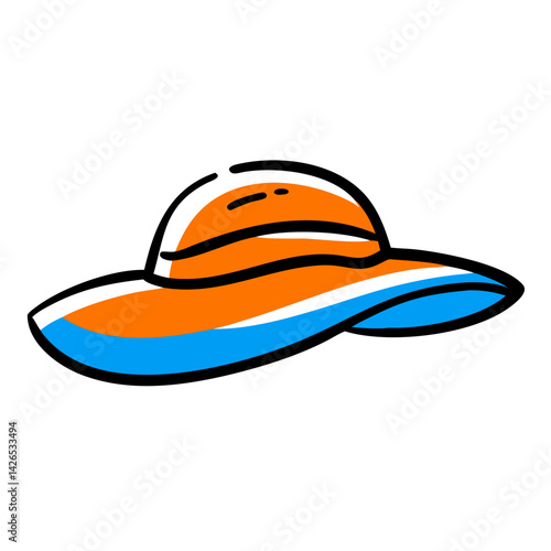 Colorful sunhat with orange and blue accents, perfect for summer outings and beach adventures