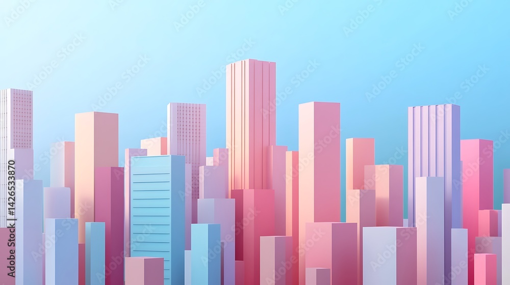 Pastel City Skyline with 3D Render. Pastel City Skyline with 3D Render.