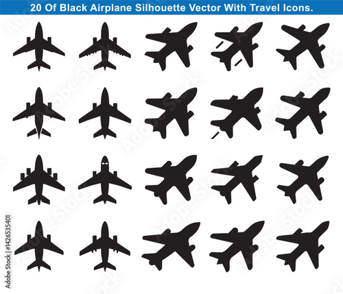 Aviation Silhouettes Bundle – Jetliners and Aircraft Icons on White Background