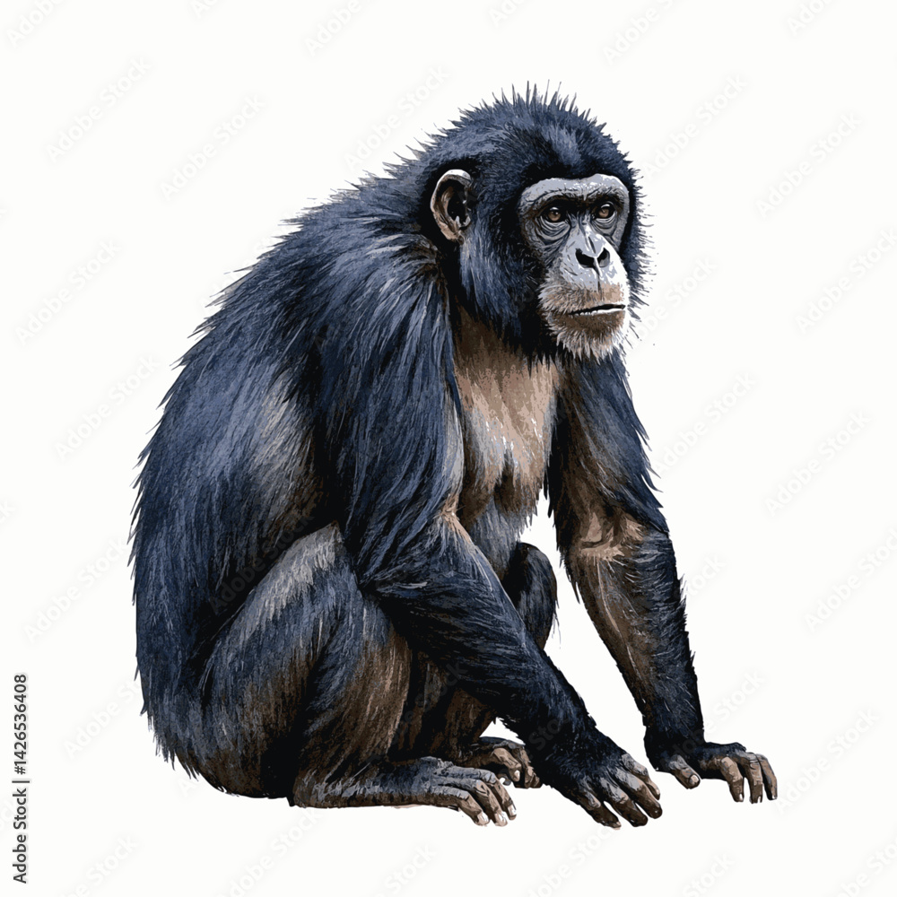 Fototapeta premium Gentle wild bonobo isolated watercolor vector illustration svg 