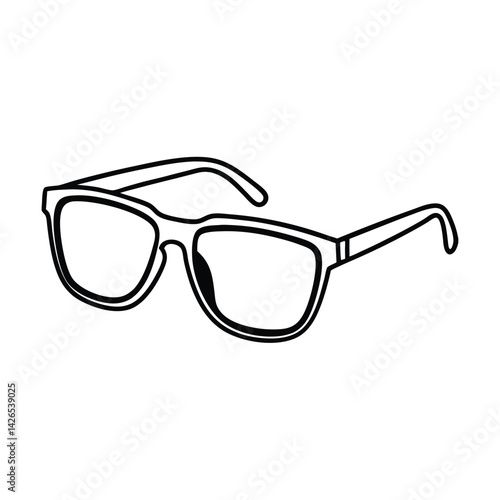 Black outline drawing of eyeglasses spectacles minimalist style on white background