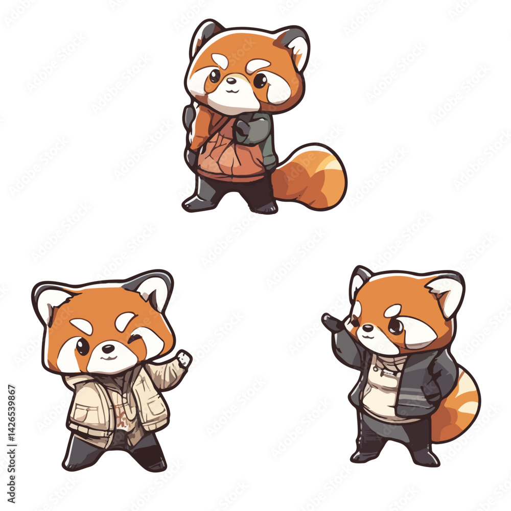 Naklejka premium Little panda, animal, vector, transparent background, red panda, ailurus fulgens, ailurus, various
