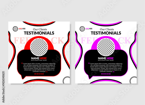 Creative design with three colourful variation client testimonial design Creative customer feedback social media post web banner template.