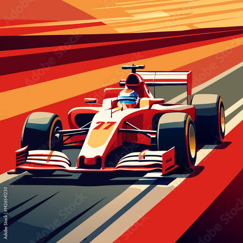 Red racing car in motion at night on the road