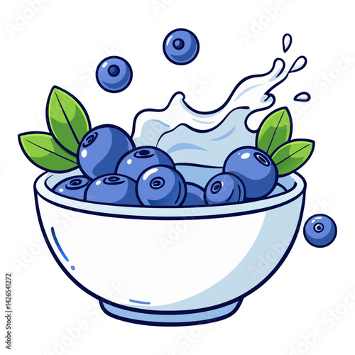 Fresh Blueberries Splashing into Creamy Milk Bowl Delicious Healthy Breakfast
