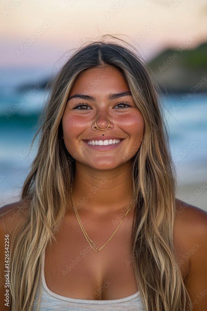 A beautiful millennial is shown in a close-up portrait while drinking freshly squeezed orange juice A beautiful millennial is shown in a close-up portrait while drinking freshly squeezed orange juice