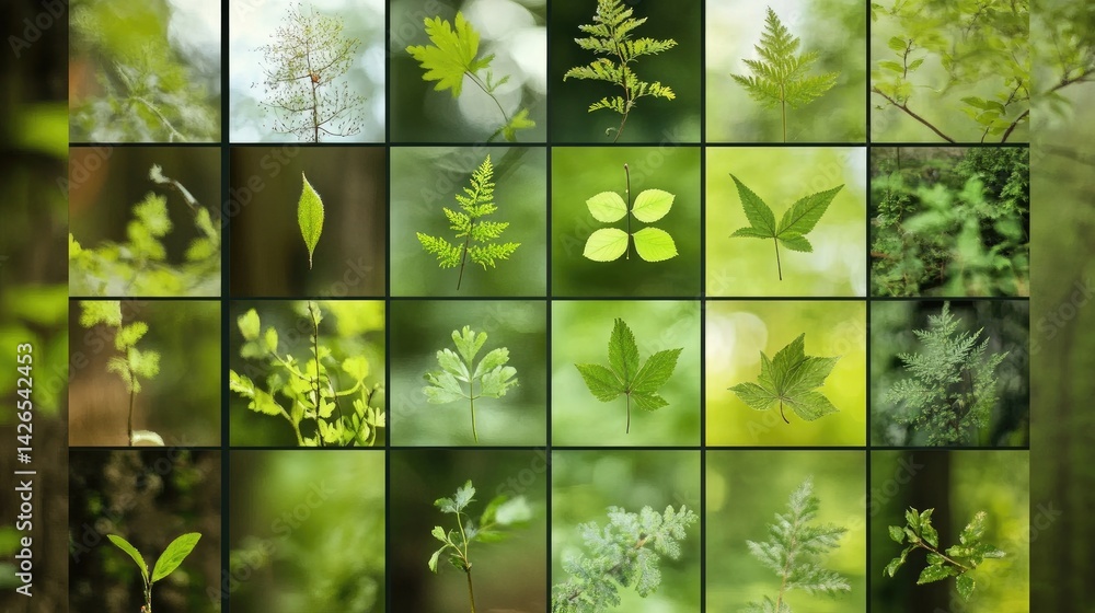 Environmental and sustainability-themed post layouts using leaf icons, green tones, and nature images