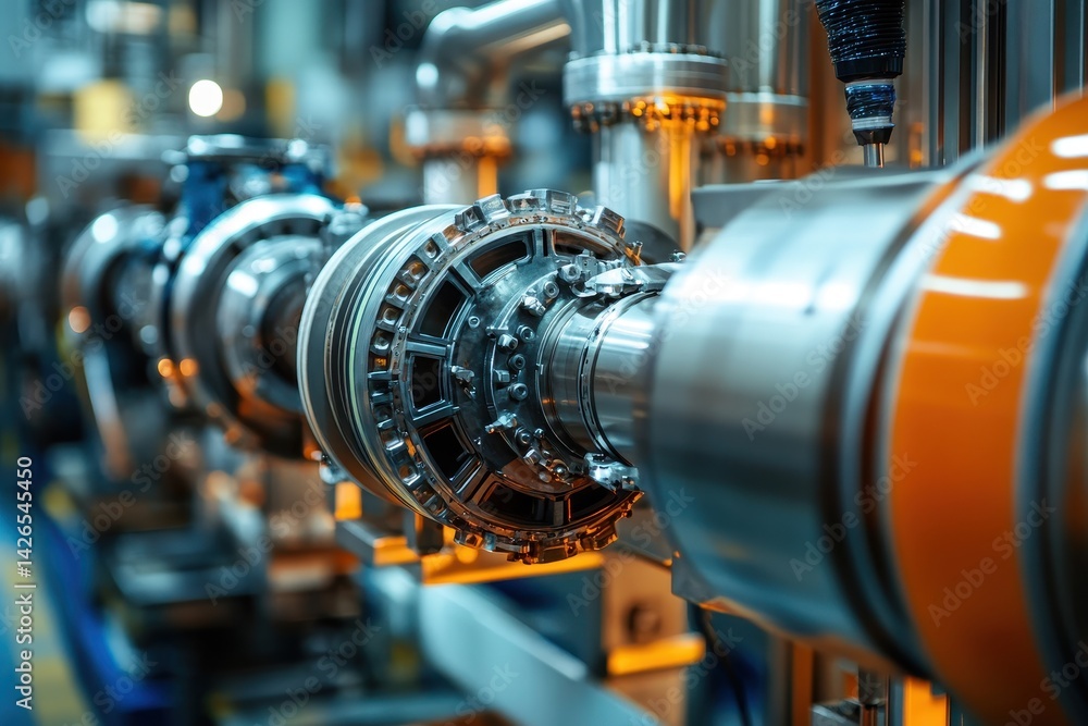 Detailed machinery shows a line of cylindrical, metal components. Use it for manufacturing, engineering, or industrial related project. Detailed machinery shows a line of cylindrical, metal components. Use it for manufacturing, engineering, or industrial related project.