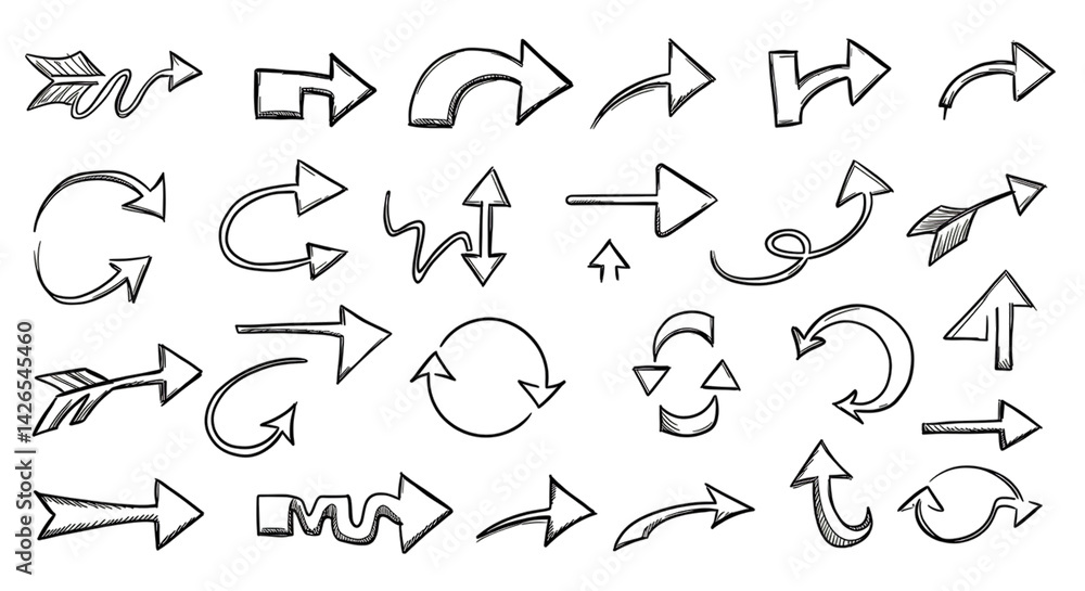 A collection of hand drawn arrows pointing in various directions on a black background display graphic A collection of hand drawn arrows pointing in various directions on a black background display graphic