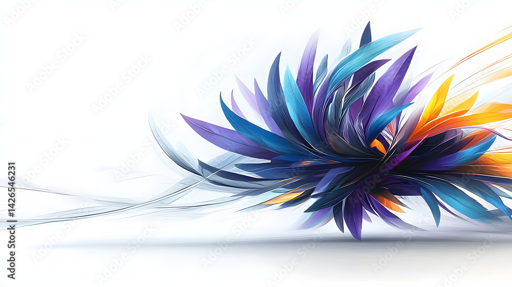 of purple, turquoise, and gold, blending together in soft waves on a white canvas, creating a sense of fluidity of purple, turquoise, and gold, blending together in soft waves on a white canvas, creating a sense of fluidity