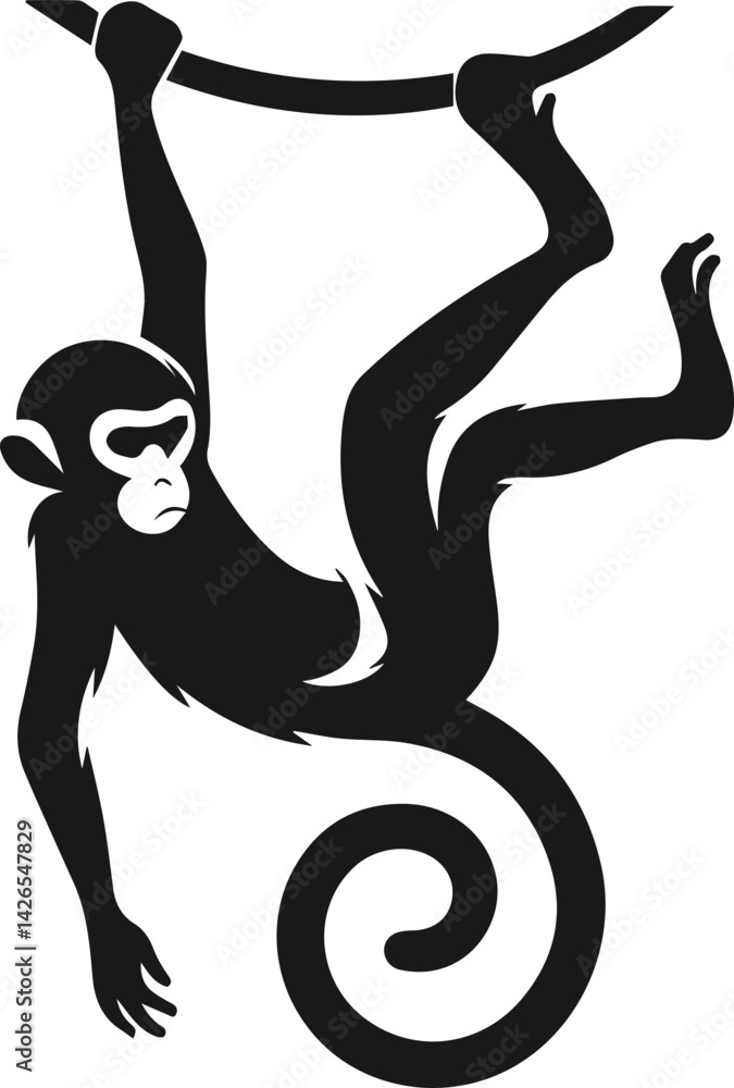 Fototapeta premium Monkey hanging animal vector silhouette