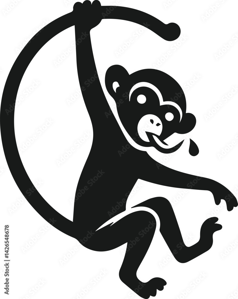 Fototapeta premium Monkey hanging animal vector silhouette