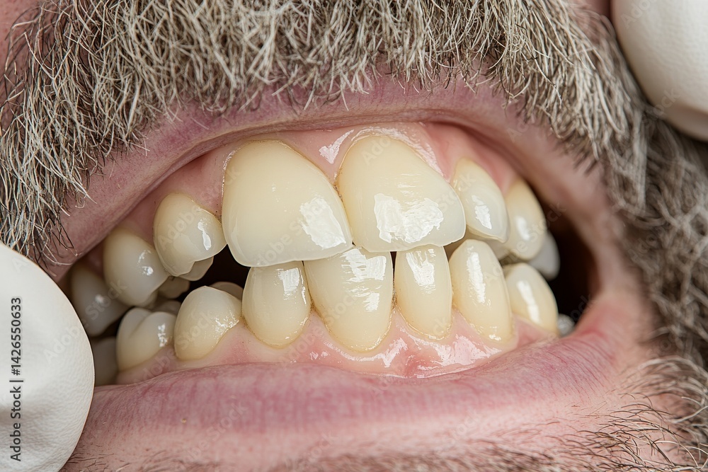 Obraz premium A significant space between the front teeth or incisors, also known as diastema, or teeth that are cracked or chipped
