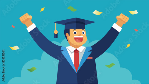 A recent graduate celebrating their new job offer but also feeling the pressure of starting to pay off their student loans.. Vector illustration