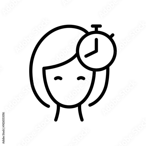 Cosmetics exposure time line icon. Skin and hair care. Woman applies hair or face mask. Hair care and bath icon. Wrap the hair and wait for the treatment effect using a timer.