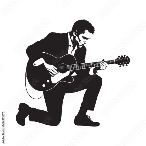 Guitarist Playing Silhouette, Musician Vector Illustration