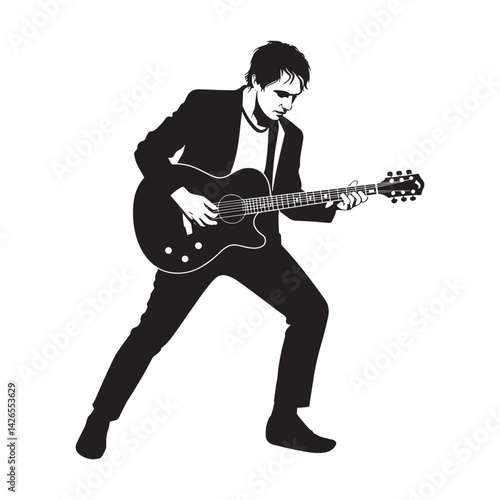 Guitarist Playing Silhouette, Musician Vector Illustration