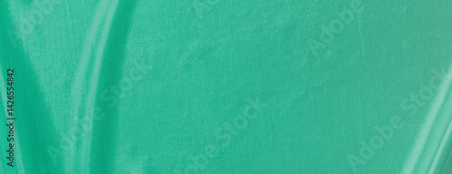 Green fabric background with a smooth texture. The background features soft folds, creating a vibrant green, flowing appearance. Minimal abstract flow line vector gradient background