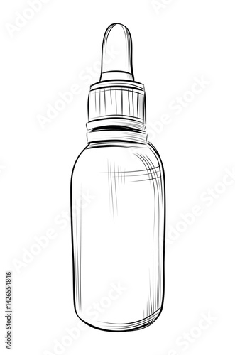 Hand-drawn cosmetic glass bottle with dropper isolated illustration suitable for adult coloring books and skincare packaging design vector.