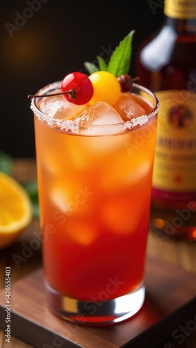 Wallpaper Mural Colorful cherry cocktail with ice, garnished with red and yellow cherries, mint, and a salted rim — a vibrant and festive tropical drink for parties and warm evenings. Torontodigital.ca