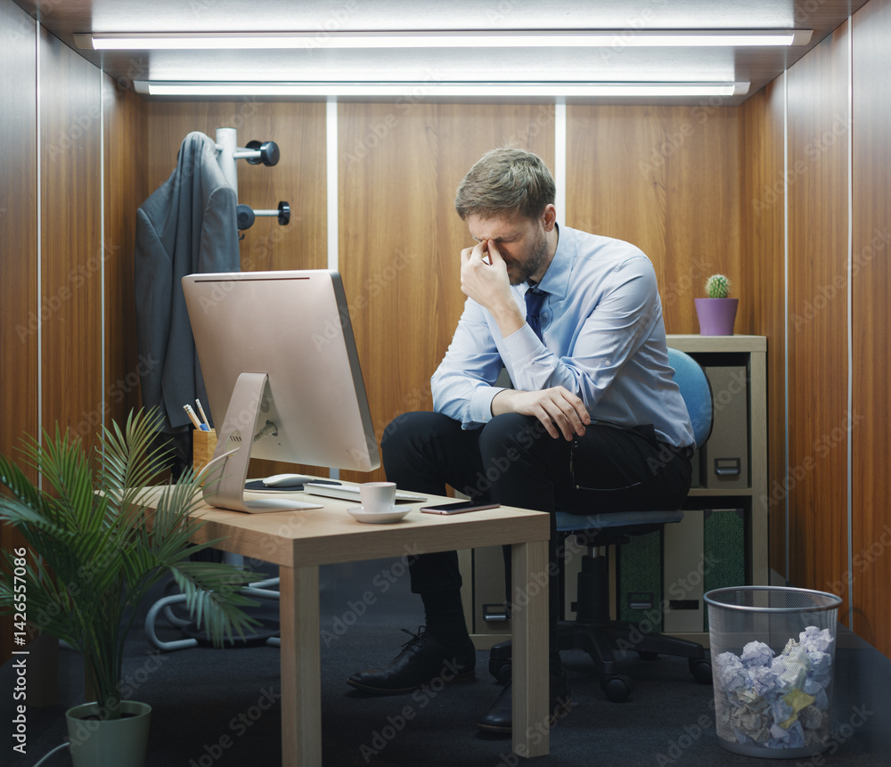 Stressed businessman having a headache Stressed businessman having a headache