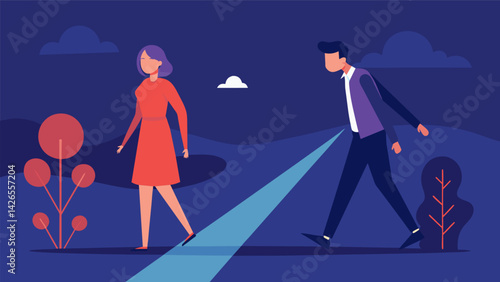 A person dealing with a toxic relationship but choosing to stay true to their values and walk away instead of giving into the temptation of staying.. Vector illustration